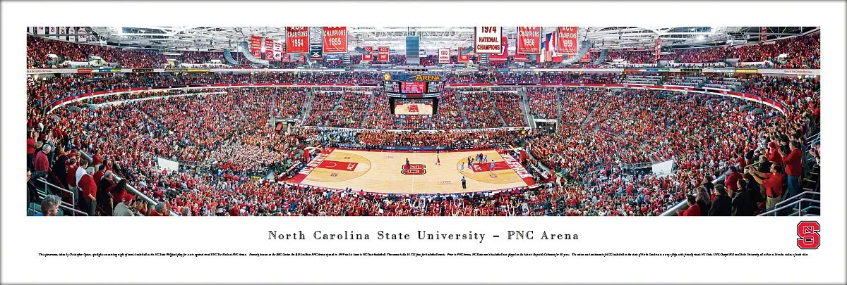 NC State Wolfpack Basketball PNC Arena Game Night Panoramic Poster Print - Blakeway