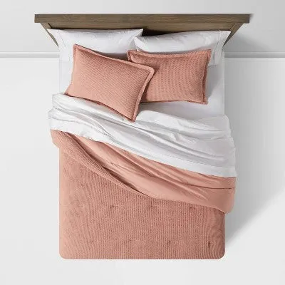 New - Threshold Comforter Set 100% Cotton Waffle Minimalist, Light Pink, Twin/TwinXL