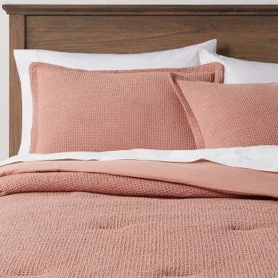 New - Threshold Comforter Set 100% Cotton Waffle Minimalist, Light Pink, Twin/TwinXL