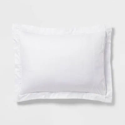 New - Threshold Comforter Set Cotton Sateen Luxe Solid, White/Light Gray, Full/Queen