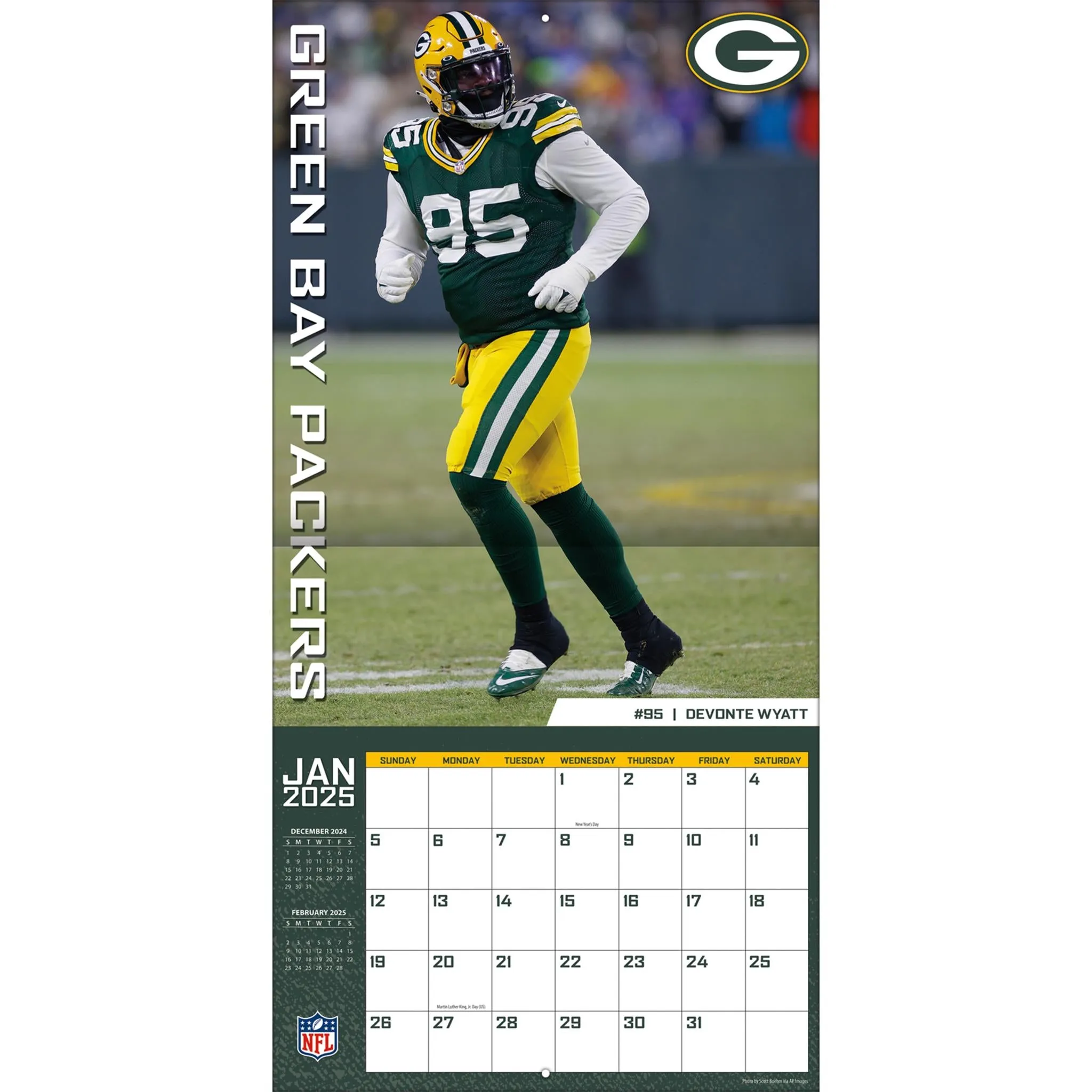 NFL Green Bay Packers Wall 2025 Calendar