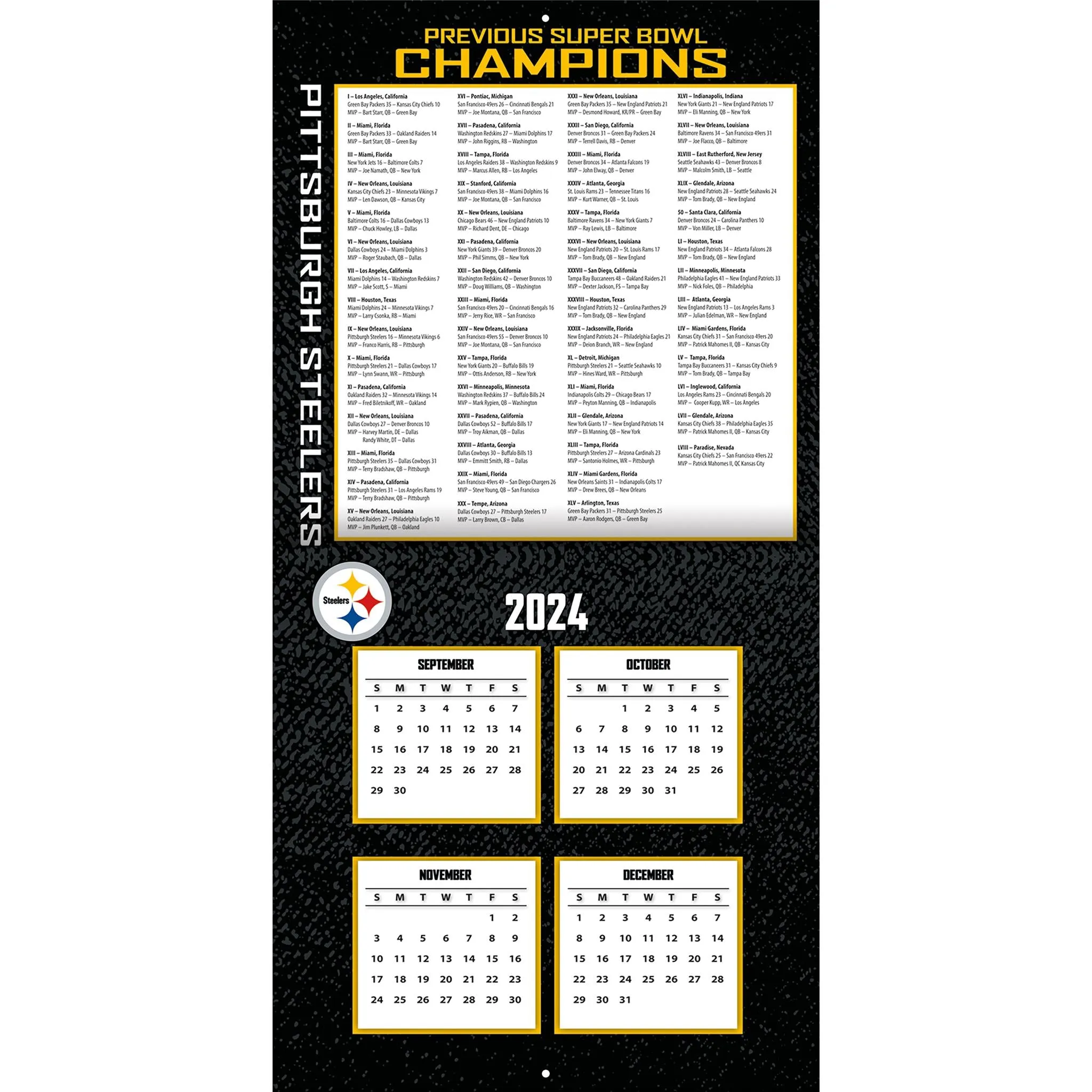 NFL Pittsburgh Steelers Wall 2025 Calendar