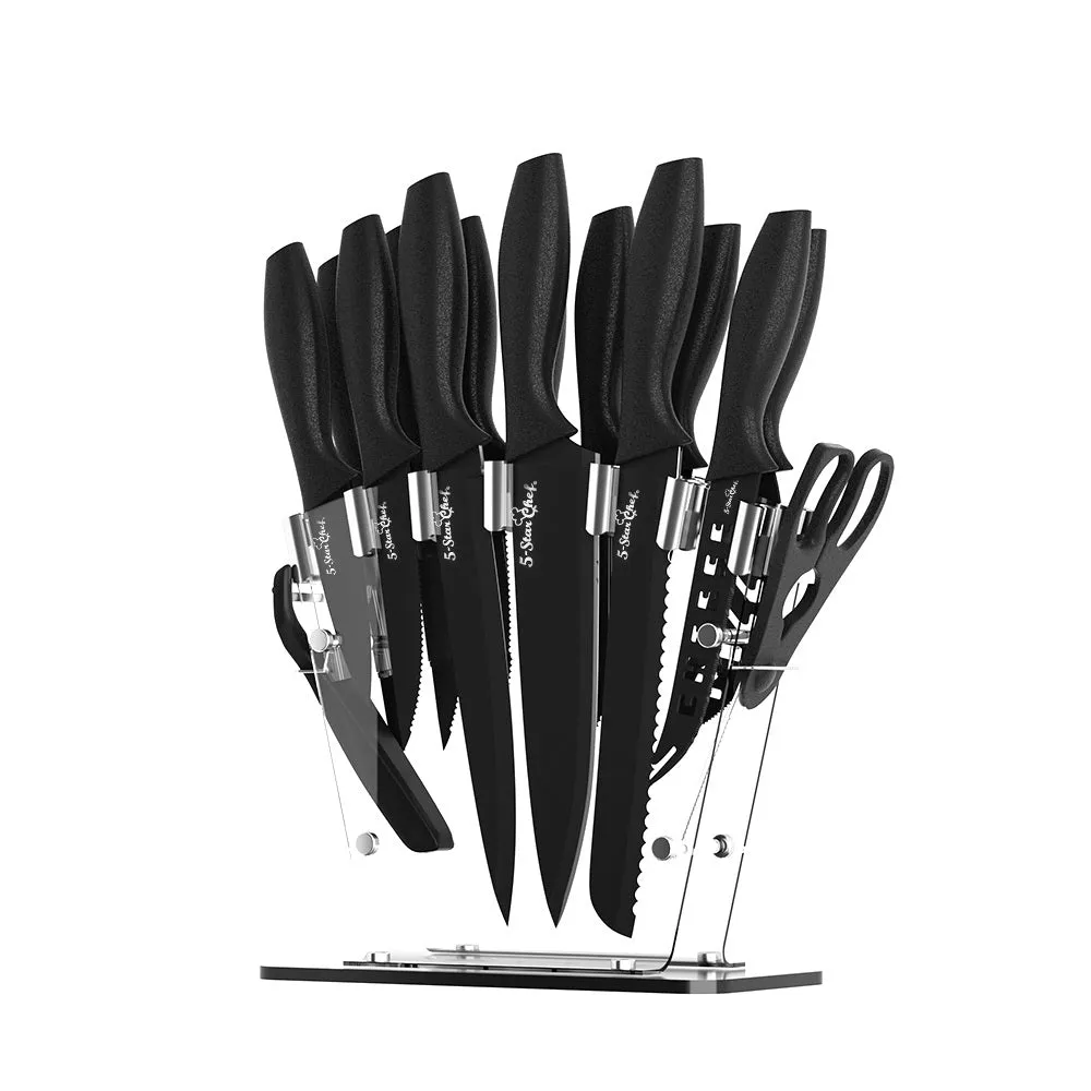 Non-stick 17-Piece Stainless Steel Knife Set with Sharpener 5-Star Chef