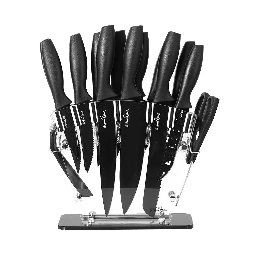 Non-stick 17-Piece Stainless Steel Knife Set with Sharpener 5-Star Chef