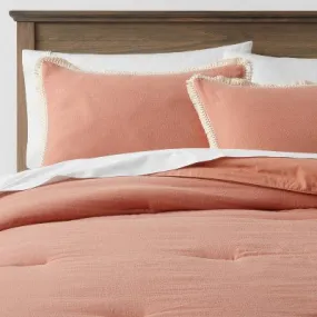 Open Box - Full/Queen Cotton Border Comforter & Sham Set Terracotta Threshold