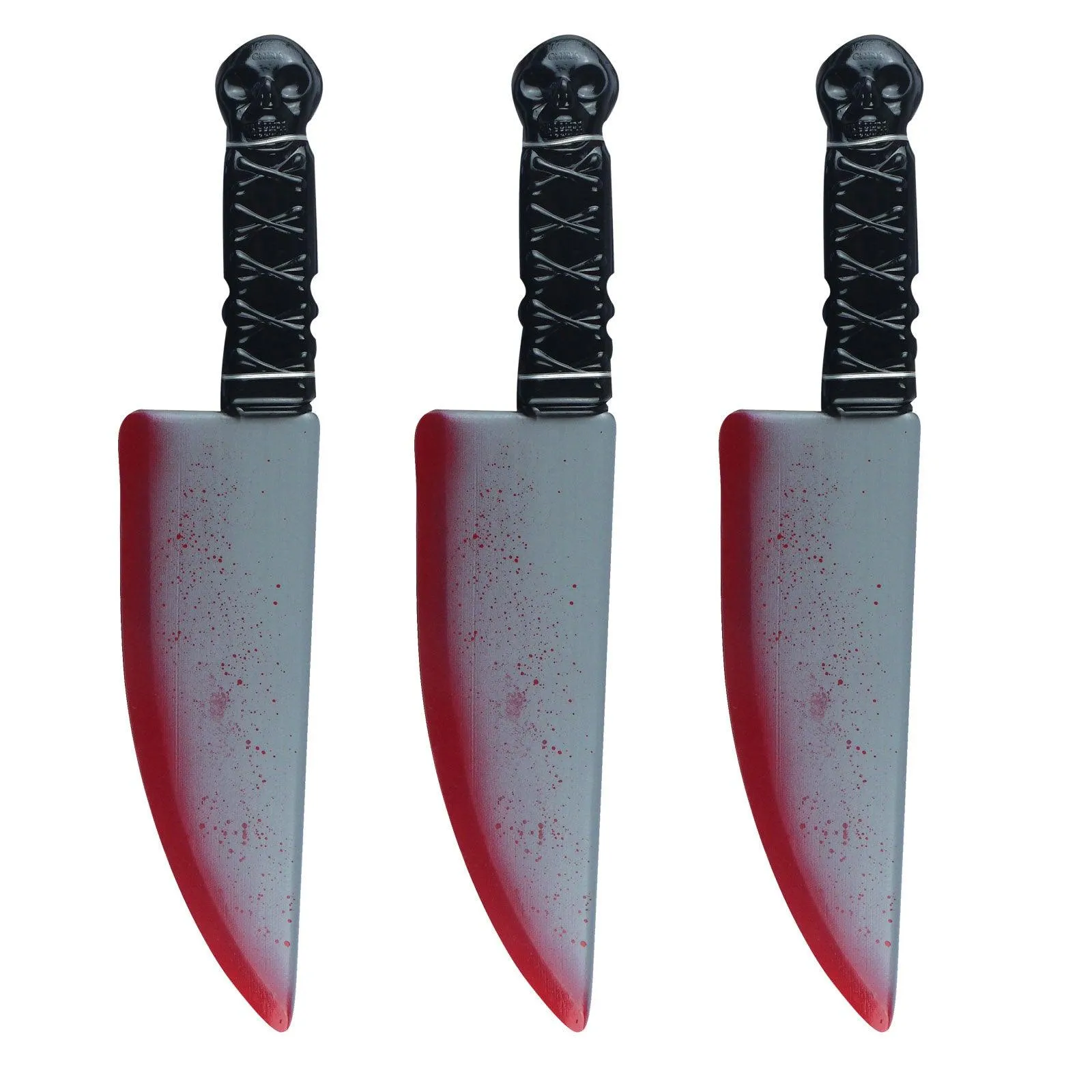 Pack of 3 Realistic Bloodied Knife Weapon Plastic - 38 cm Halloween Horror Scary Killer Fancy Dress Party Props