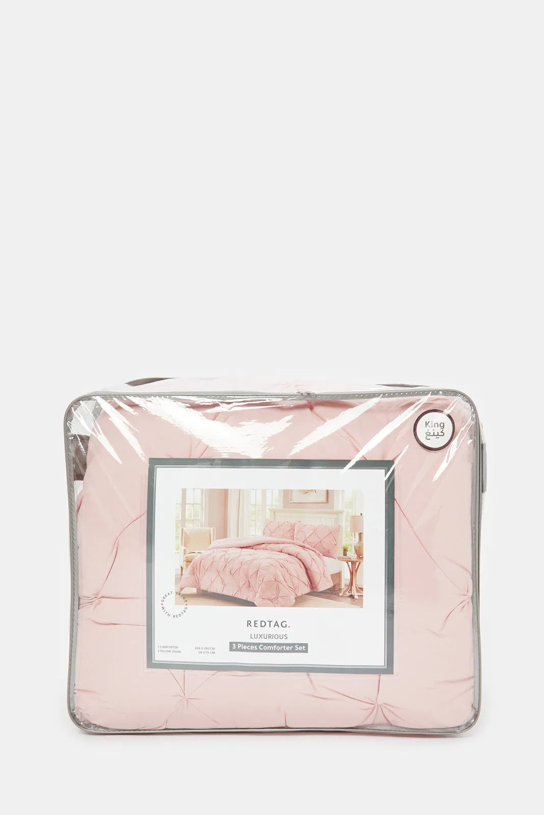 Pink 3 Piece Diamond Smocking Comforter Set (King Size)