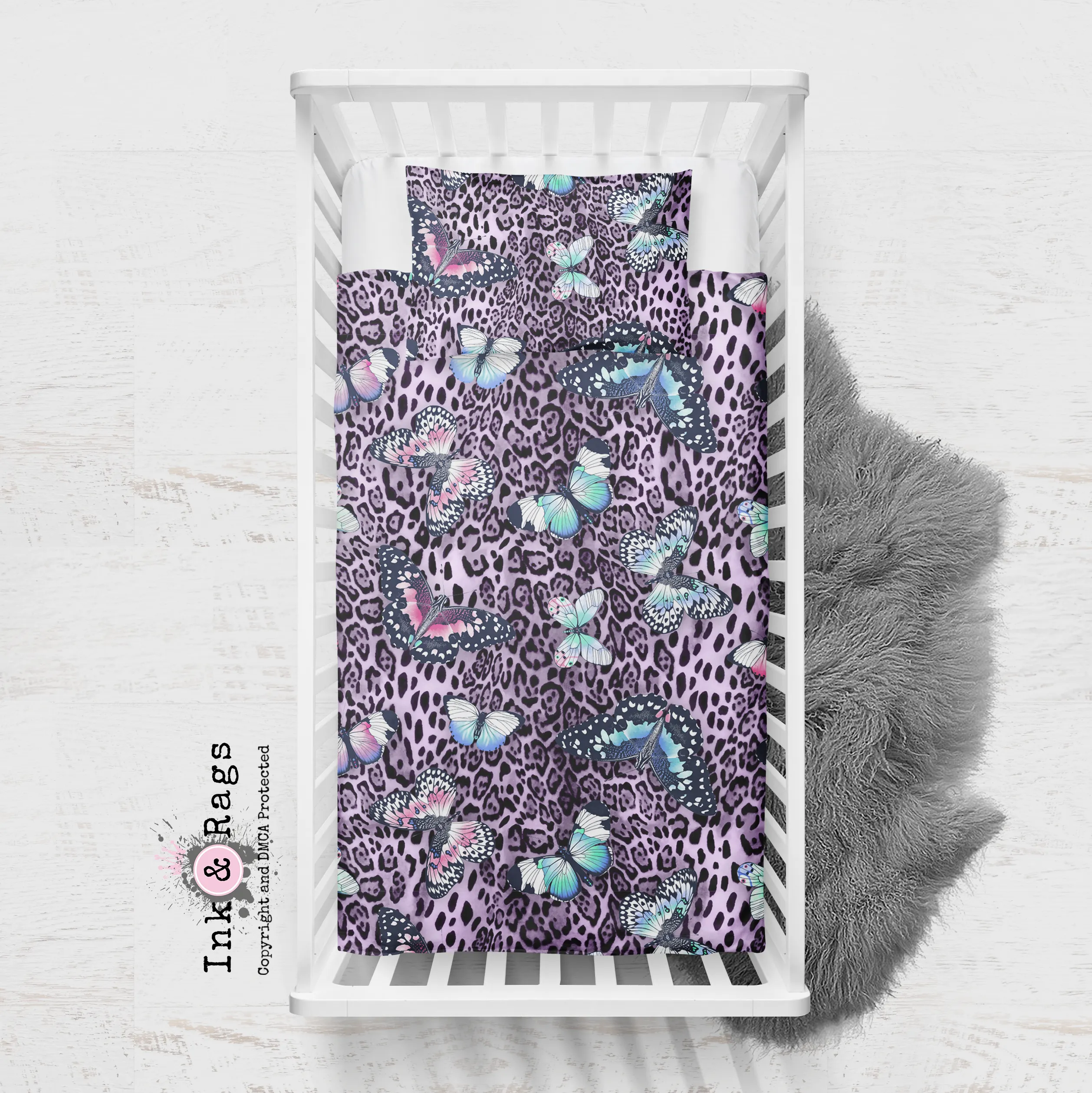 Purple Leopard Butterfly Crib and Toddler Bedding Collection