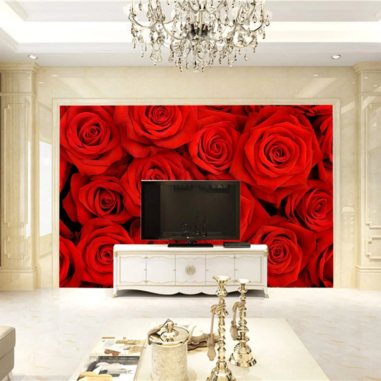 Red Rose 3D Large Wall Mural,  Peel And Stick Wallpaper, 100X144 Inches