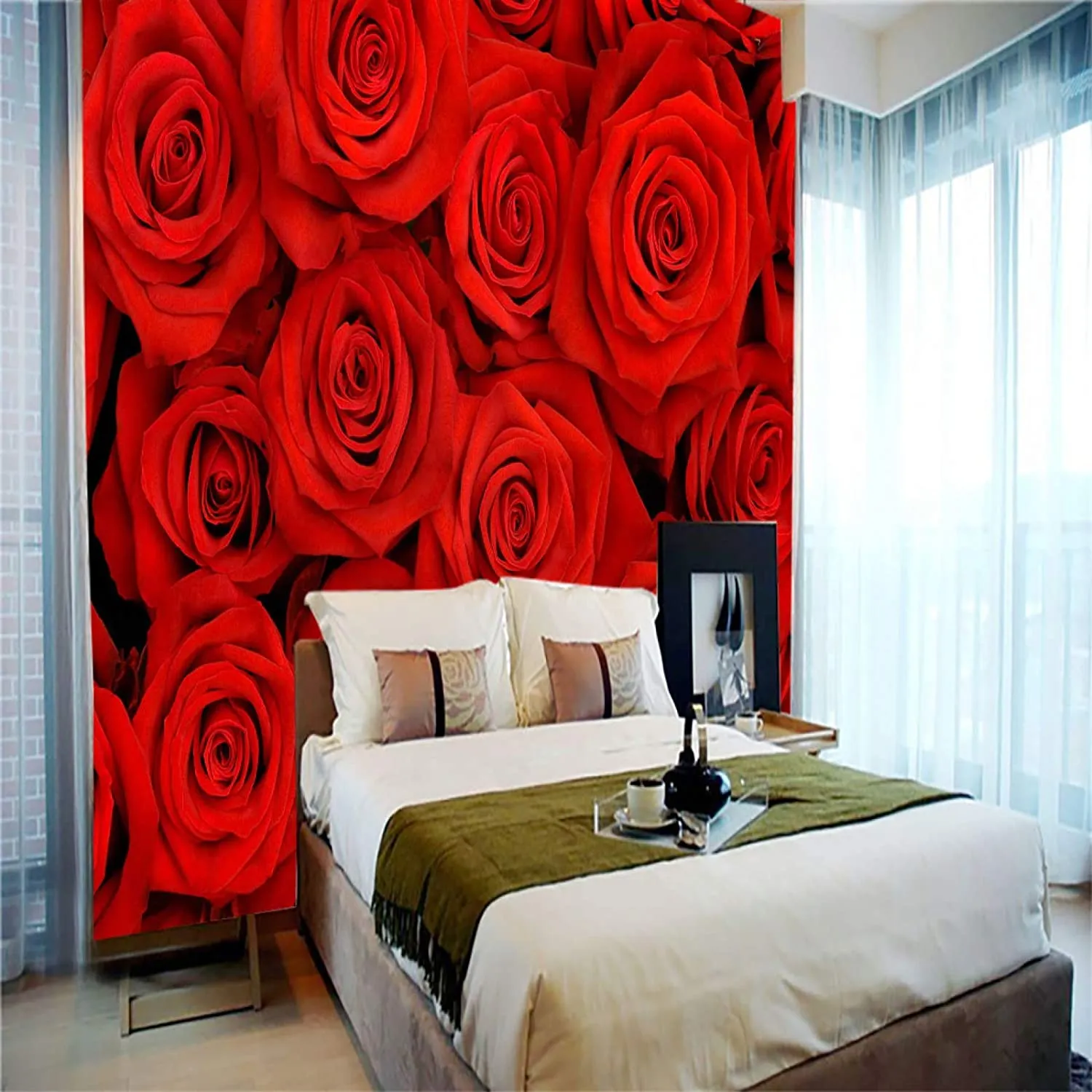 Red Rose 3D Large Wall Mural,  Peel And Stick Wallpaper, 100X144 Inches