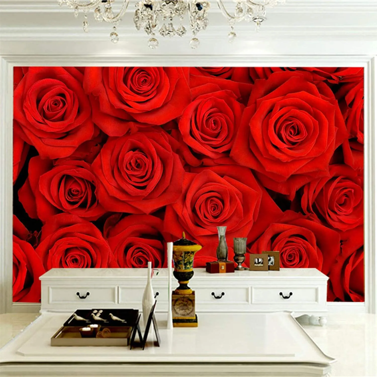 Red Rose 3D Large Wall Mural,  Peel And Stick Wallpaper, 100X144 Inches