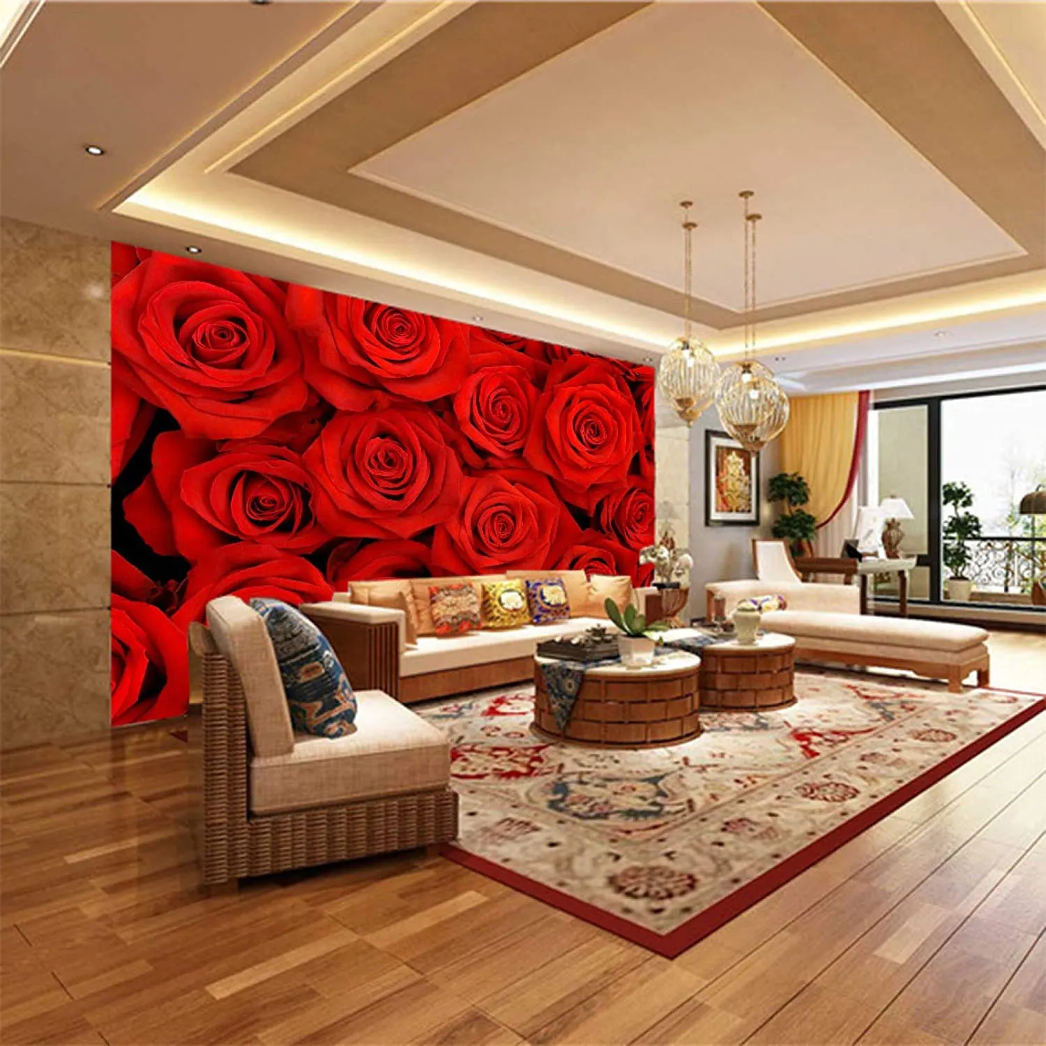 Red Rose 3D Large Wall Mural,  Peel And Stick Wallpaper, 100X144 Inches