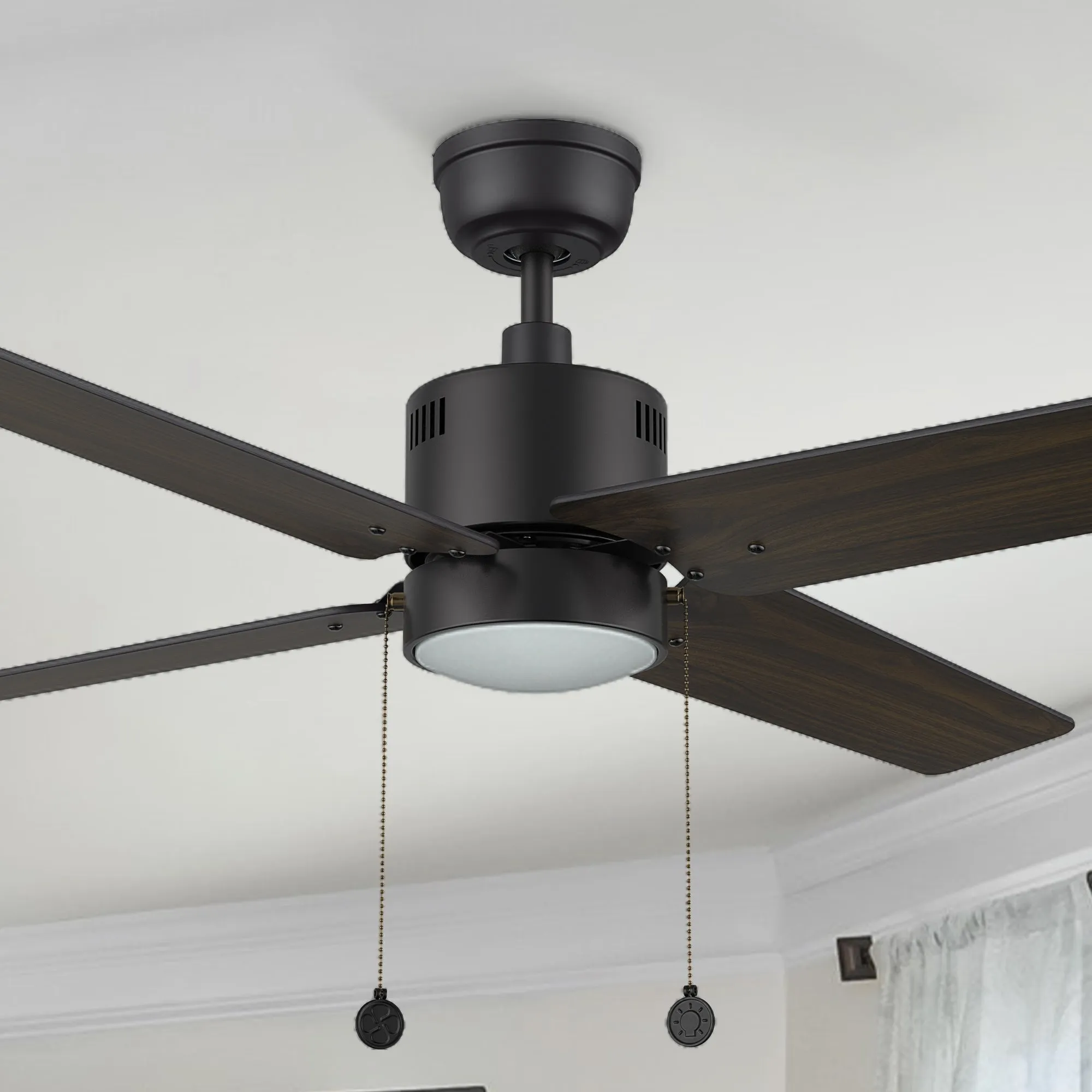 Rowan Modern Black Ceiling Fan with LED Light - Quiet Indoor Fan 52”