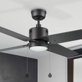 Rowan Modern Black Ceiling Fan with LED Light - Quiet Indoor Fan 52”