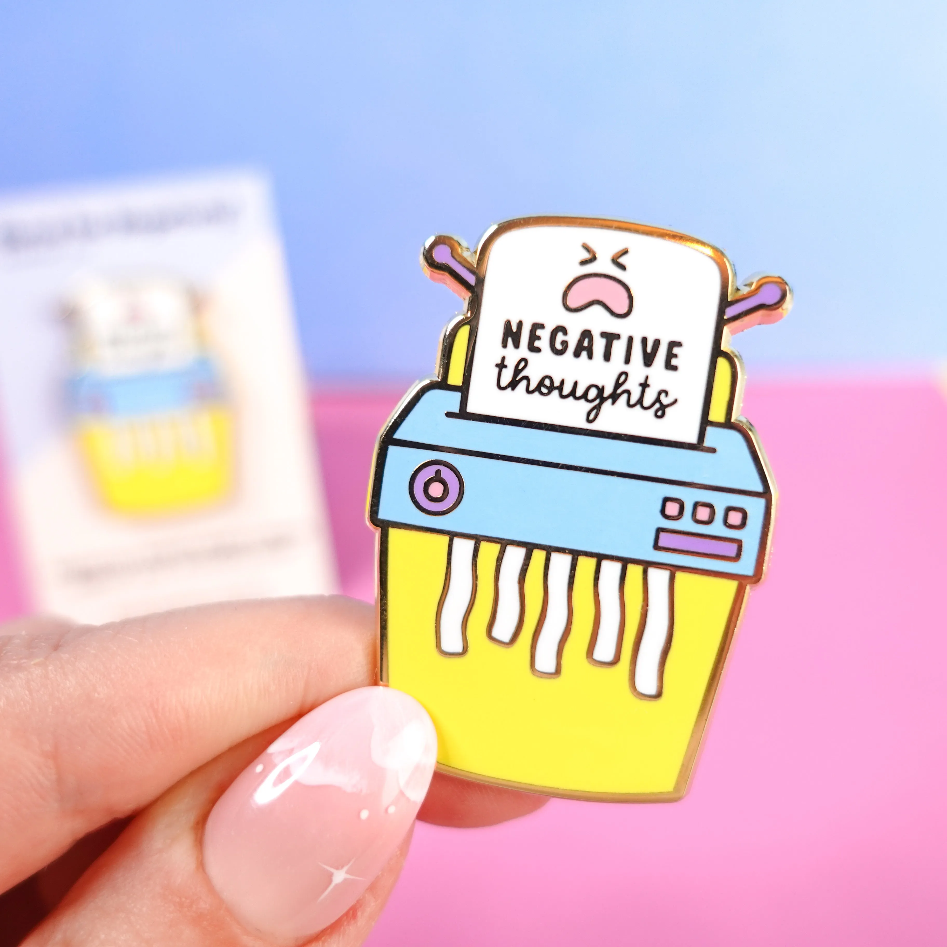 Shred Your Negative Thoughts Gold Enamel Pin