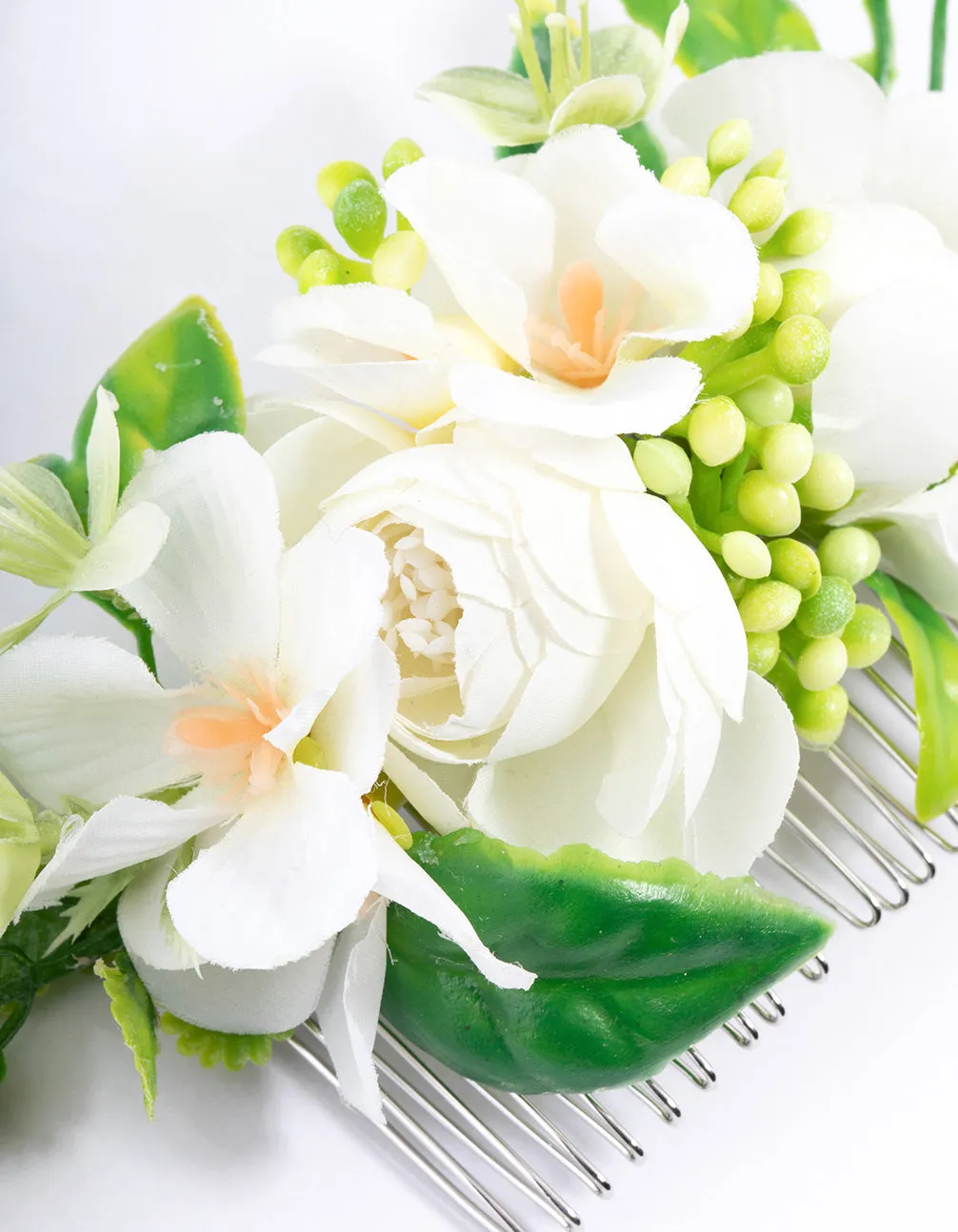 Silver Rose Bud Leafy Comb