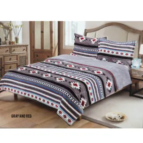 Southwest 3 Pc Queen Comforter Set - Gray & Red