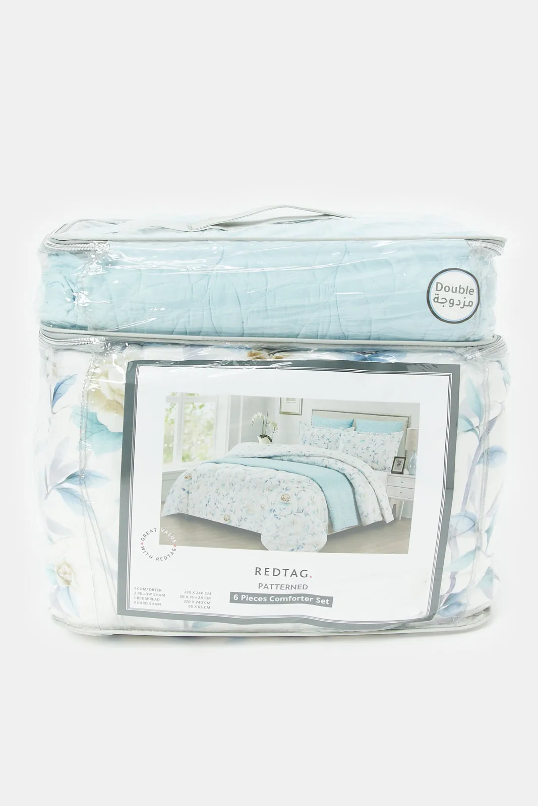 Teal 6 Piece Floral Print Comforter Set (Double Size)