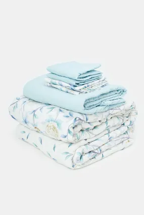 Teal 6 Piece Floral Print Comforter Set (Double Size)