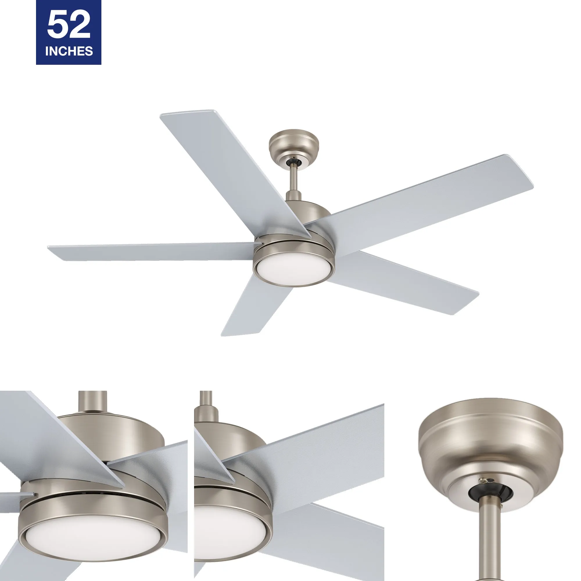 Trafford Modern Ceiling Fan with LED Light and Remote 52 Inch