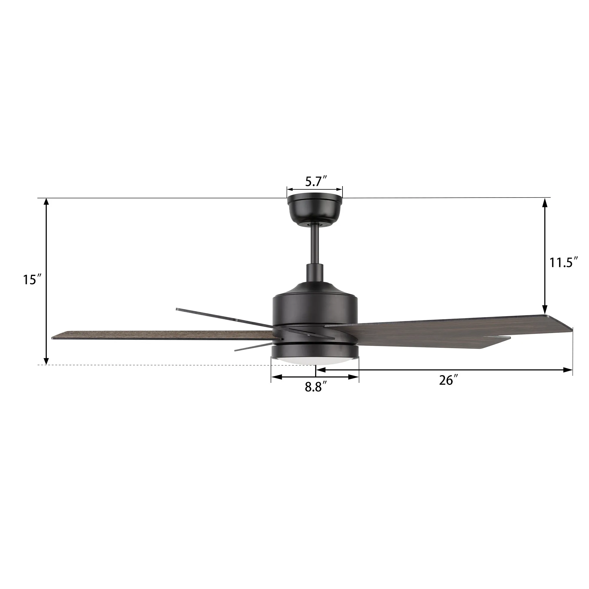 Trafford Modern Ceiling Fan with LED Light and Remote 52 Inch