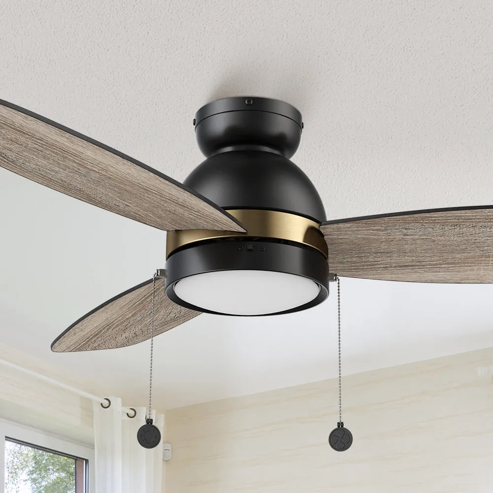 Troyes Flush Mount Ceiling Fan with LED Light and Pull Chain 52 inch