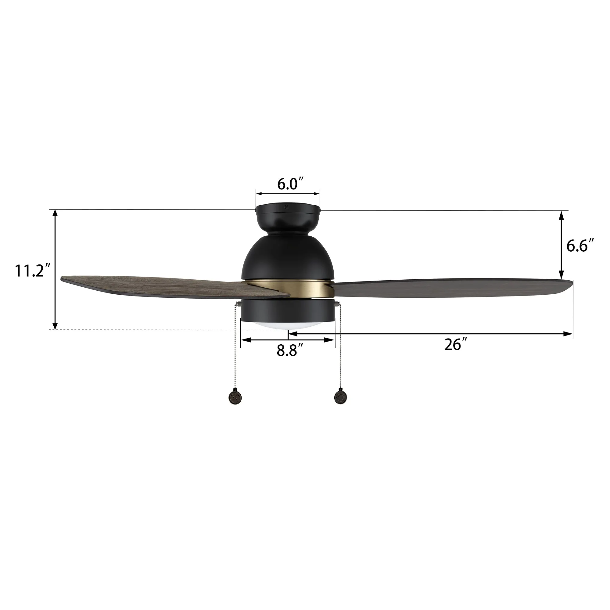 Troyes Flush Mount Ceiling Fan with LED Light and Pull Chain 52 inch