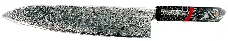 Tsunami Chef Knife 9" - Complete Knife with Honeycomb / Black & White Resin Octagonal Handles and Mosaic Pin - VG-10 Damascus Steel