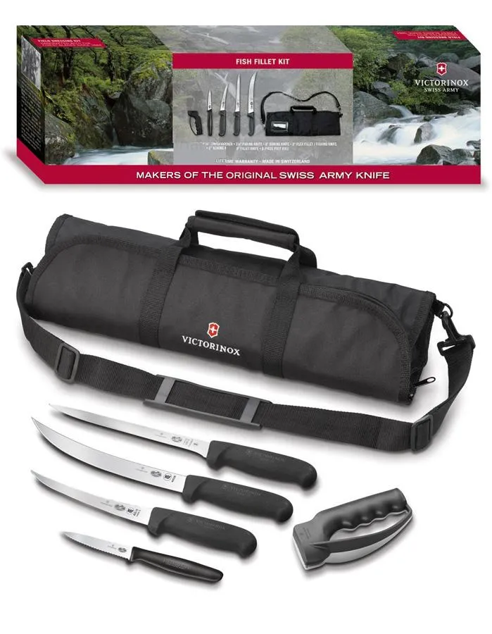 Victorinox Swiss Army Fish Fillet Kit - 6 Piece Set - Cutlery Roll with Strap