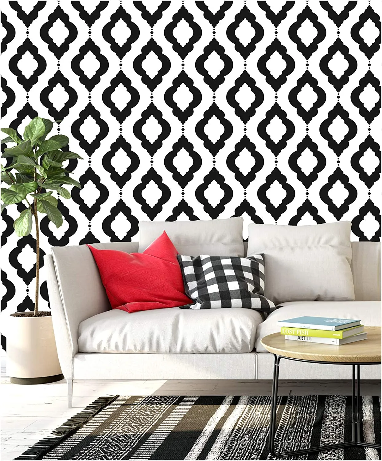 Wallpaper Removable Black/White Trellis Mura 17.7in x 9.8ft