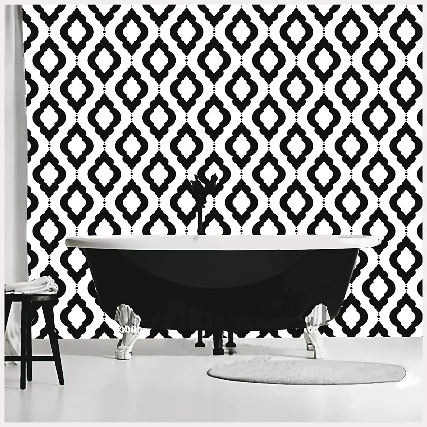 Wallpaper Removable Black/White Trellis Mura 17.7in x 9.8ft