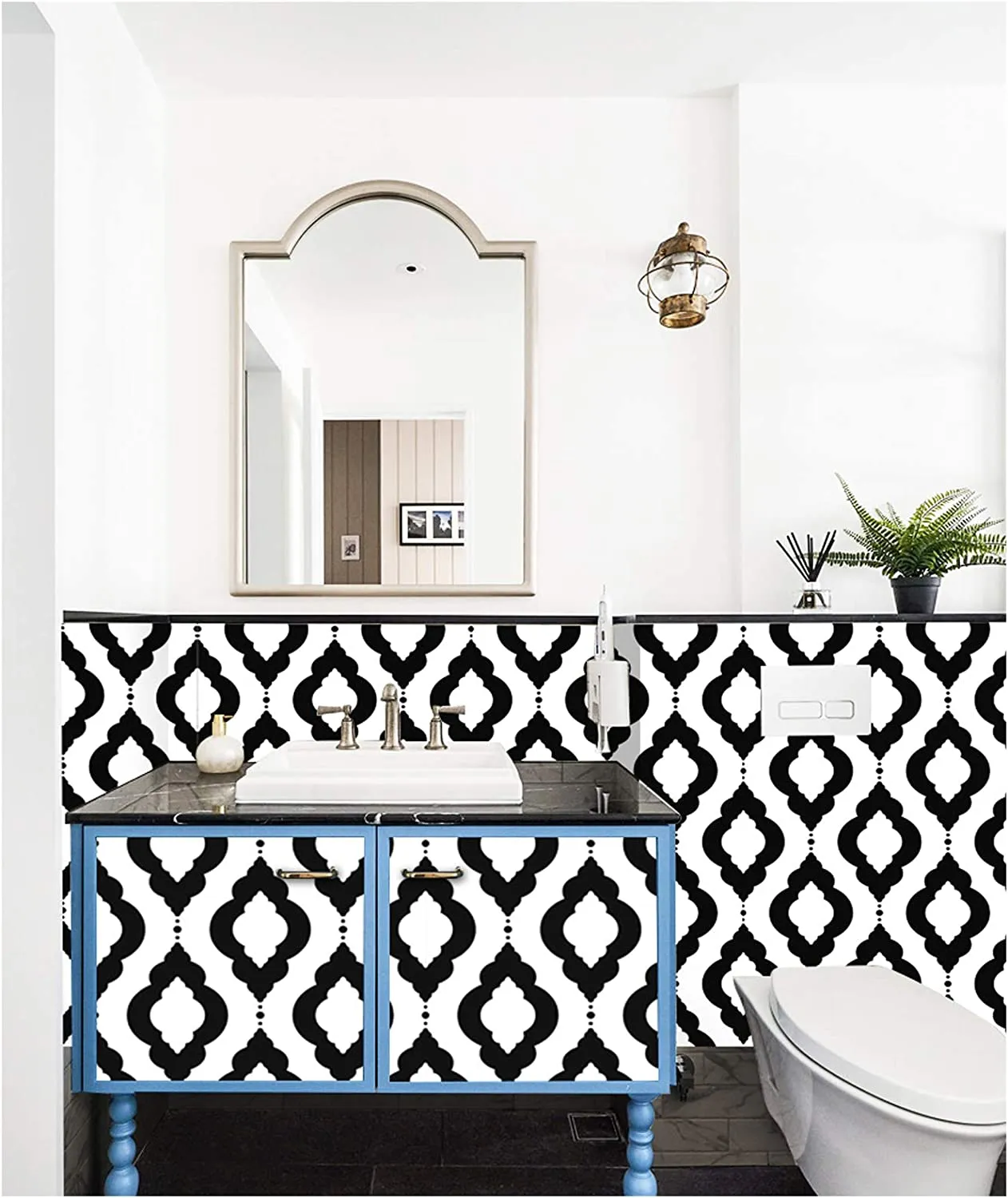 Wallpaper Removable Black/White Trellis Mura 17.7in x 9.8ft