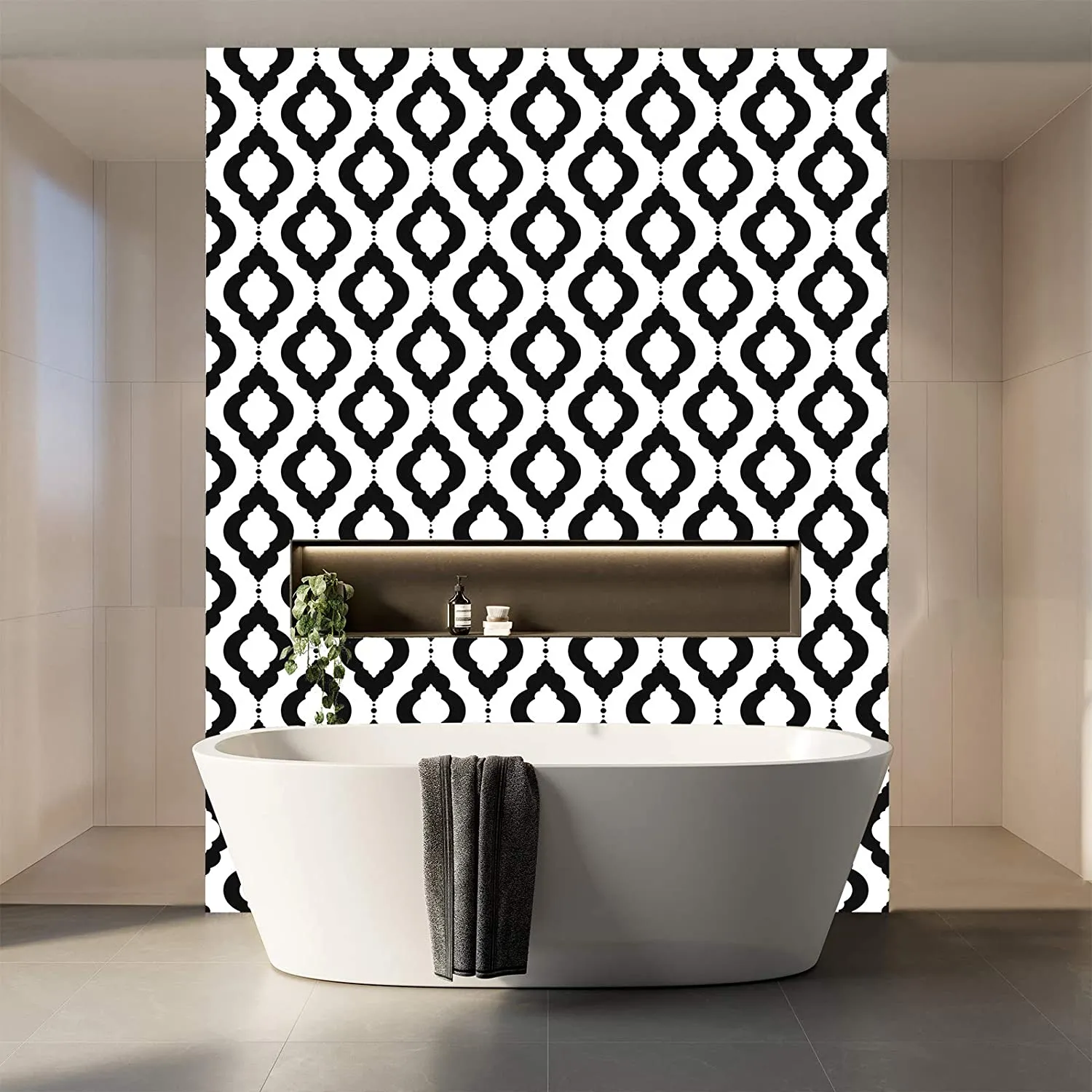 Wallpaper Removable Black/White Trellis Mura 17.7in x 9.8ft