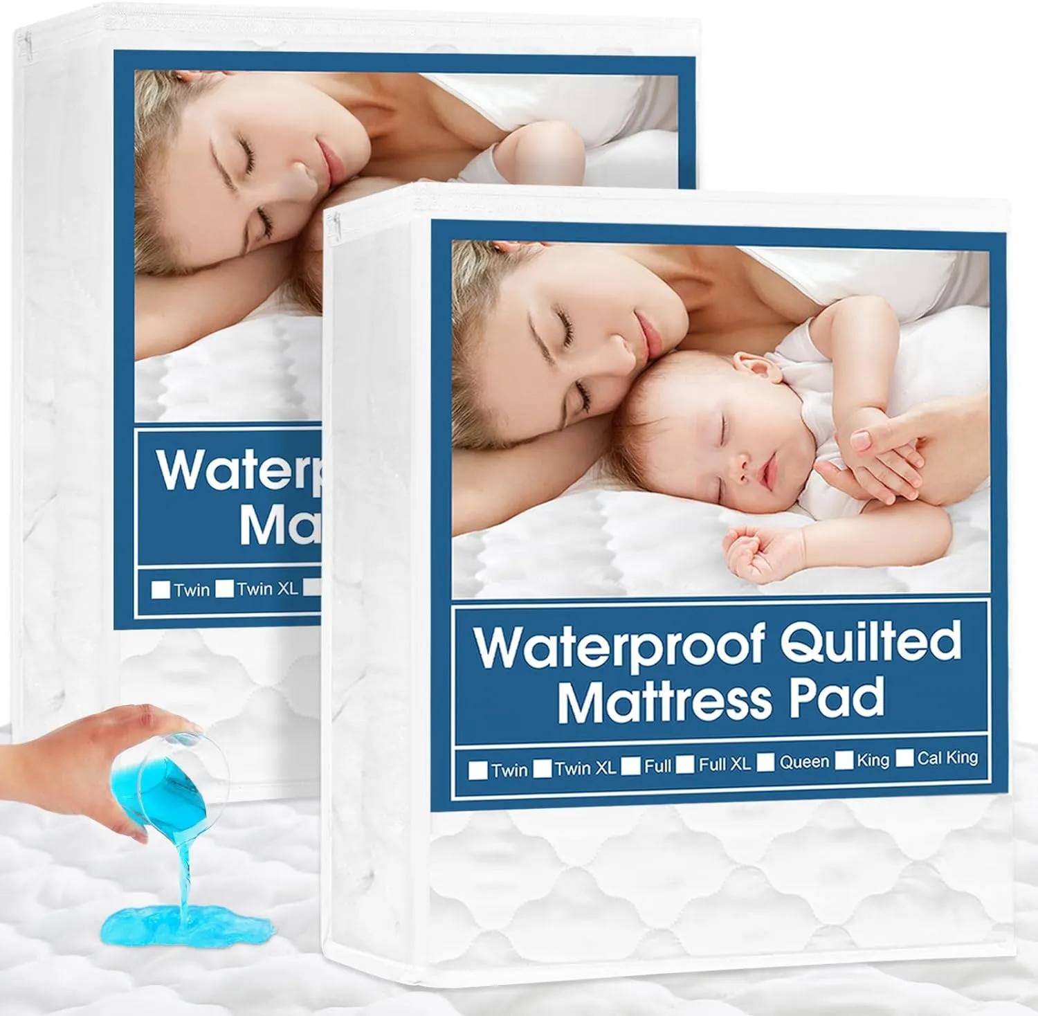 Waterproof Mattress Protector Quilted Twin & Full Size, 2 Pack, Breathable & Noiseless Mattress Pad Cover, Fitted with Deep Pocket Up to 14" Depth