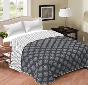 WONDERLOOK Pure Cotton Reversible AC Blanket/Dohar for Home Single Bed 58� x 88�/AC Blanket | Soft Light-Weight Bed Blanket/100% Cotton Malmal Single Bed Dohar Grey Leaves